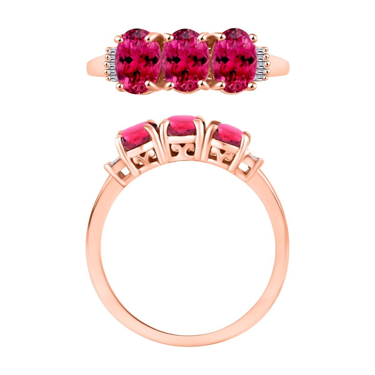Luxoro Premium Ouro Fino Rubellite and G-H I2 Diamond 2.62 ctw Ring in 14K Rose Gold (Size  5.5) image number 3