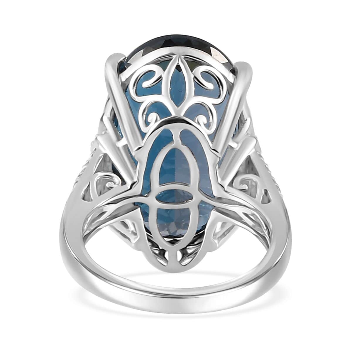 London Blue Topaz and White Diamond Ring in Platinum Over Sterling Silver (Size 6.0) 25.50 ctw image number 4