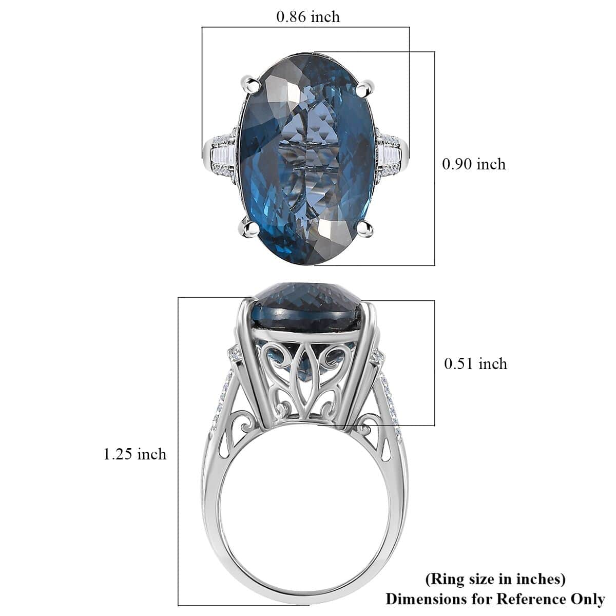 London Blue Topaz and White Diamond Ring in Platinum Over Sterling Silver (Size 6.0) 25.50 ctw image number 5