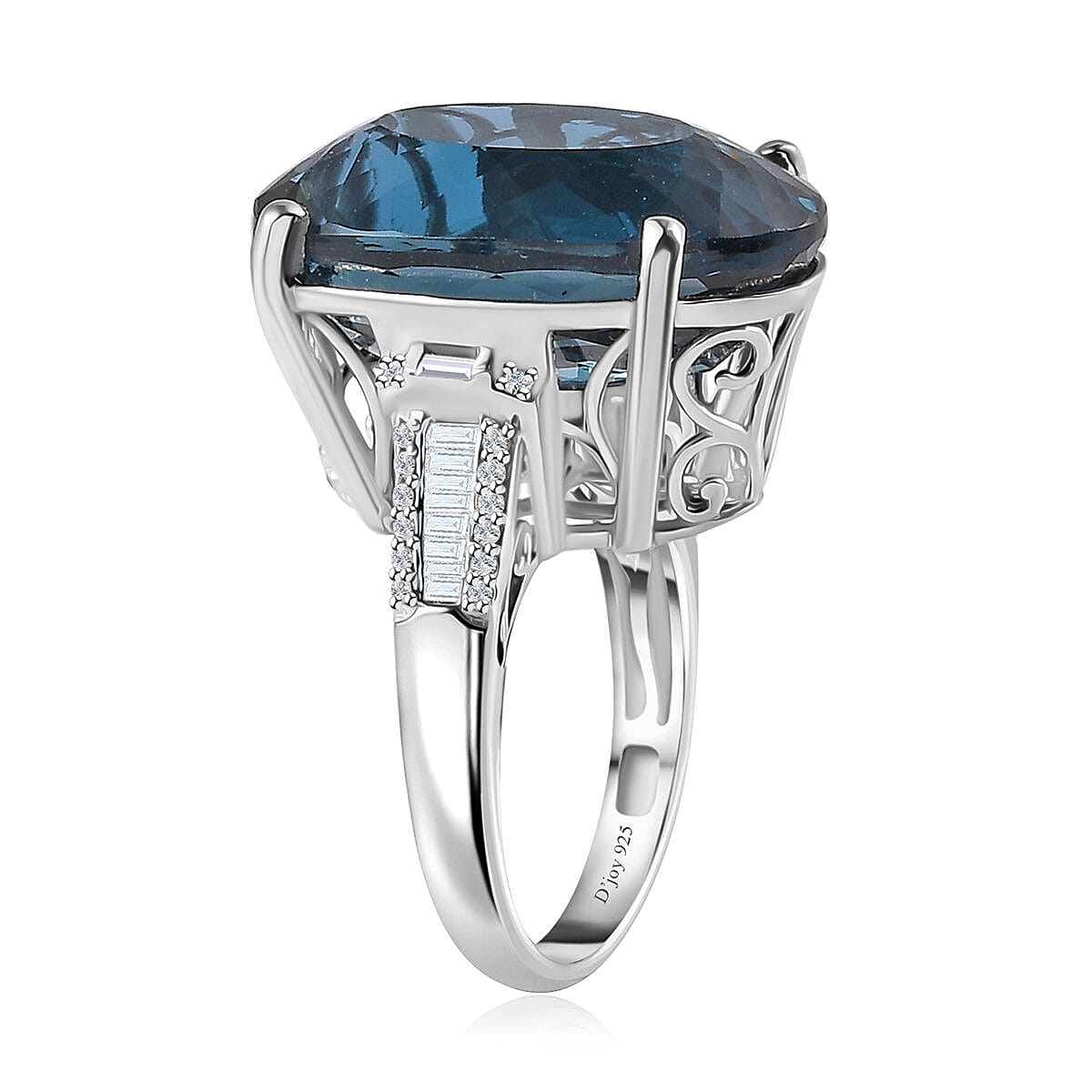 London Blue Topaz and White Diamond Ring in Platinum Over Sterling Silver (Size 8.0) 25.50 ctw image number 3