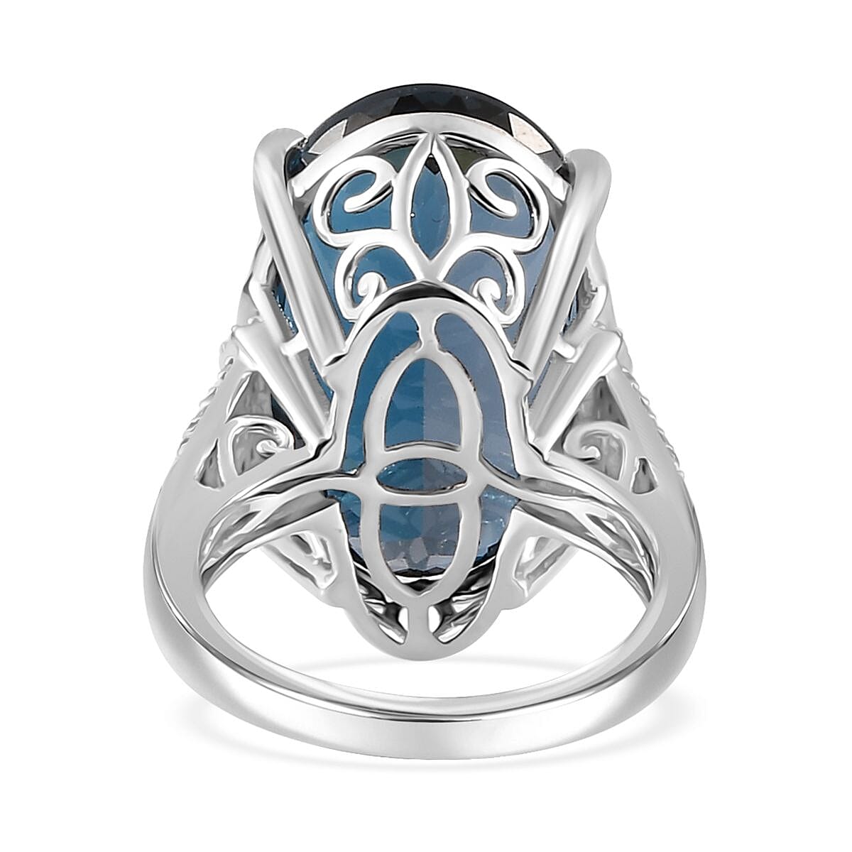London Blue Topaz and White Diamond Ring in Platinum Over Sterling Silver (Size 8.0) 25.50 ctw image number 4