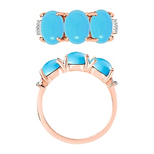 Premium Sleeping Beauty Turquoise and G-H I2 Diamond 5.47 ctw 3 Stone Ring in 14K Rose Gold (Size 10.0) (Del. in 10-12 Days)