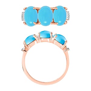 Premium Sleeping Beauty Turquoise and G-H I2 Diamond 5.47 ctw 3 Stone Ring in 14K Yellow Gold (Size 9.0)