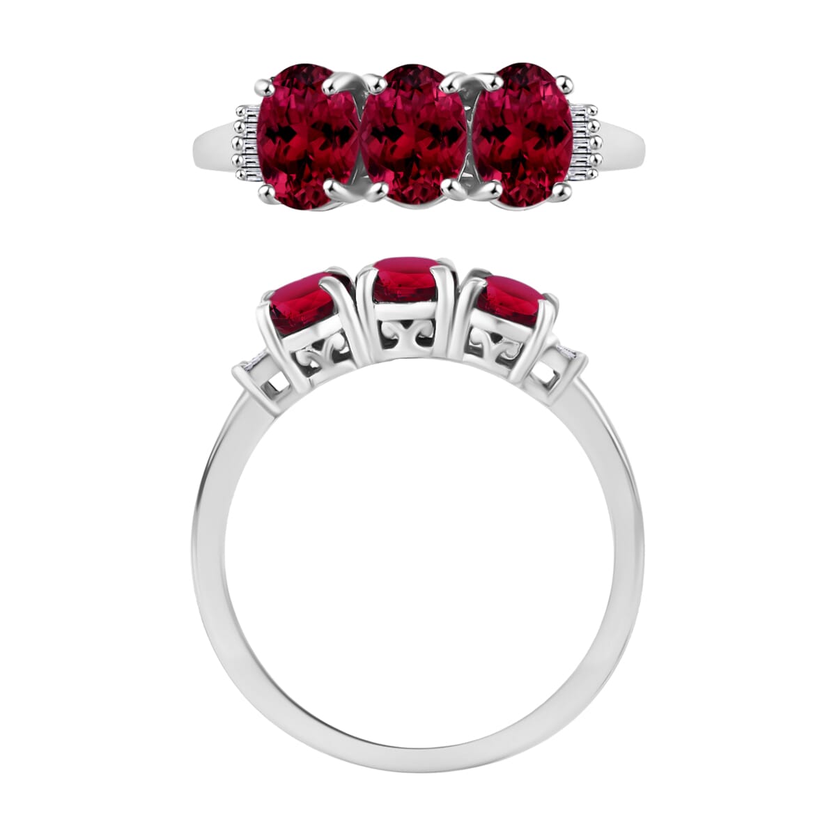 Rhapsody AAAA Ouro Fino Rubellite and G-H I2 Diamond 2.62 ctw Ring in 950 Platinum (Size  5.5) image number 3
