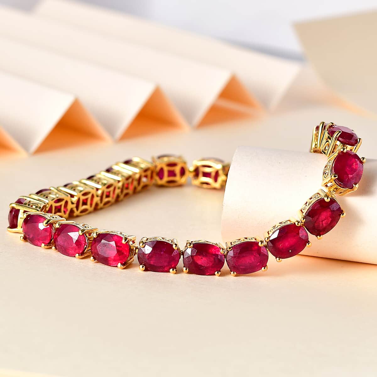 Niassa Ruby (FF) 47.65 ctw Tennis Bracelet in Vermeil Yellow Gold Over Sterling Silver (6.50 In) image number 1