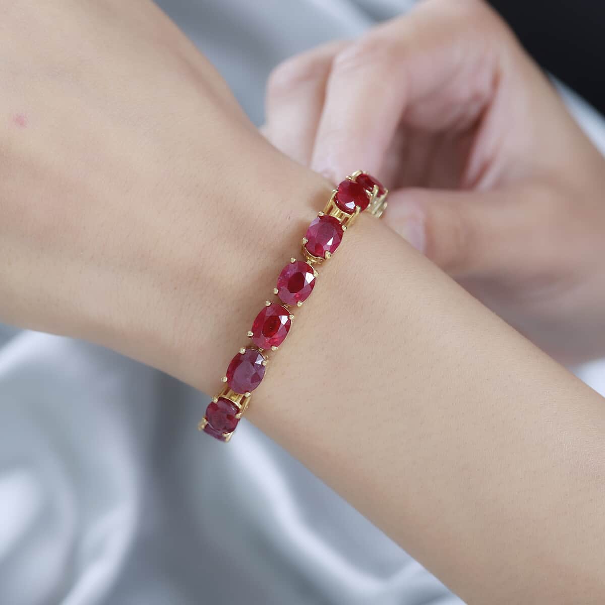 Niassa Ruby (FF) 47.65 ctw Tennis Bracelet in Vermeil Yellow Gold Over Sterling Silver (6.50 In) image number 2