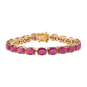 Niassa Ruby (FF) 53.50 ctw Tennis Bracelet in Vermeil Yellow Gold Over Sterling Silver (7.25 In)