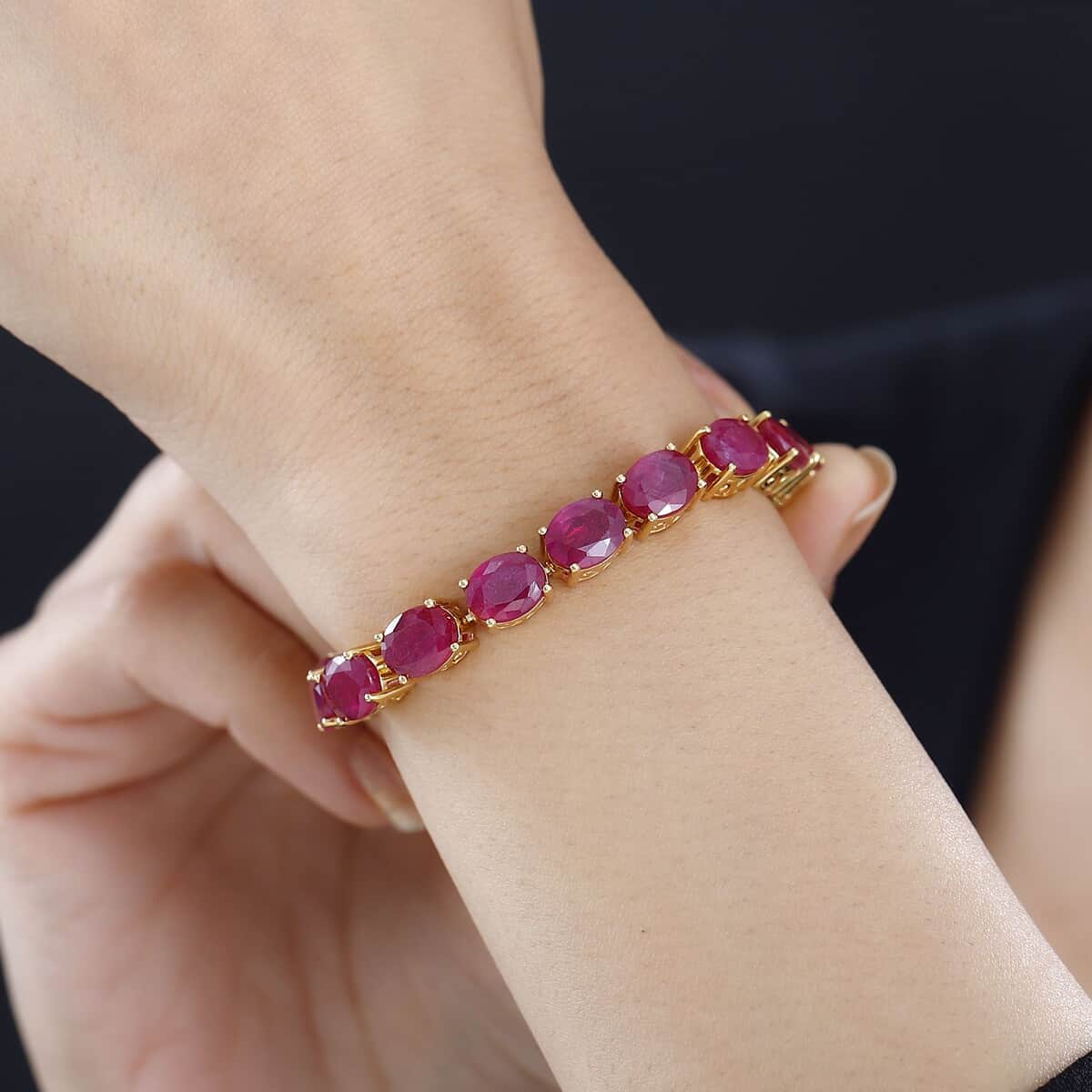 Niassa Ruby (FF) 53.50 ctw Tennis Bracelet in Vermeil Yellow Gold Over Sterling Silver (7.25 In) image number 2