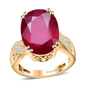 Niassa Ruby (FF) and Diamond Ring in Vermeil Yellow Gold Over Sterling Silver (Size 10.0) 15.00 ctw (Del. in 3-5 Days)