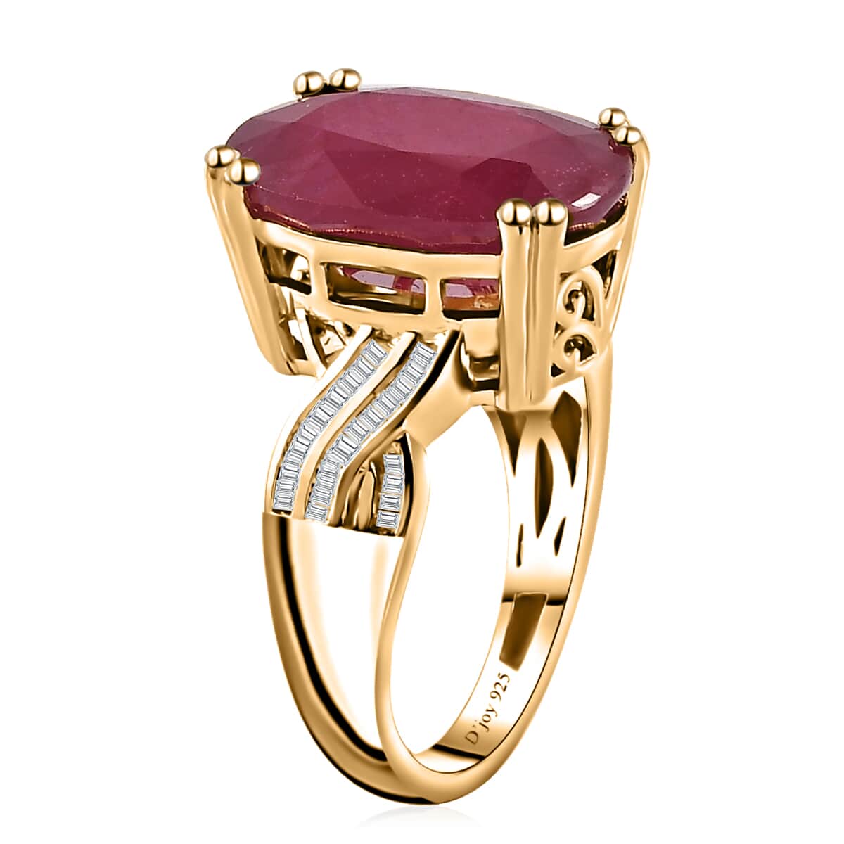 TLV Niassa Ruby (FF), Diamond Ring in Vermeil YG Over Sterling Silver (Size 7.0) 14.40 ctw image number 3