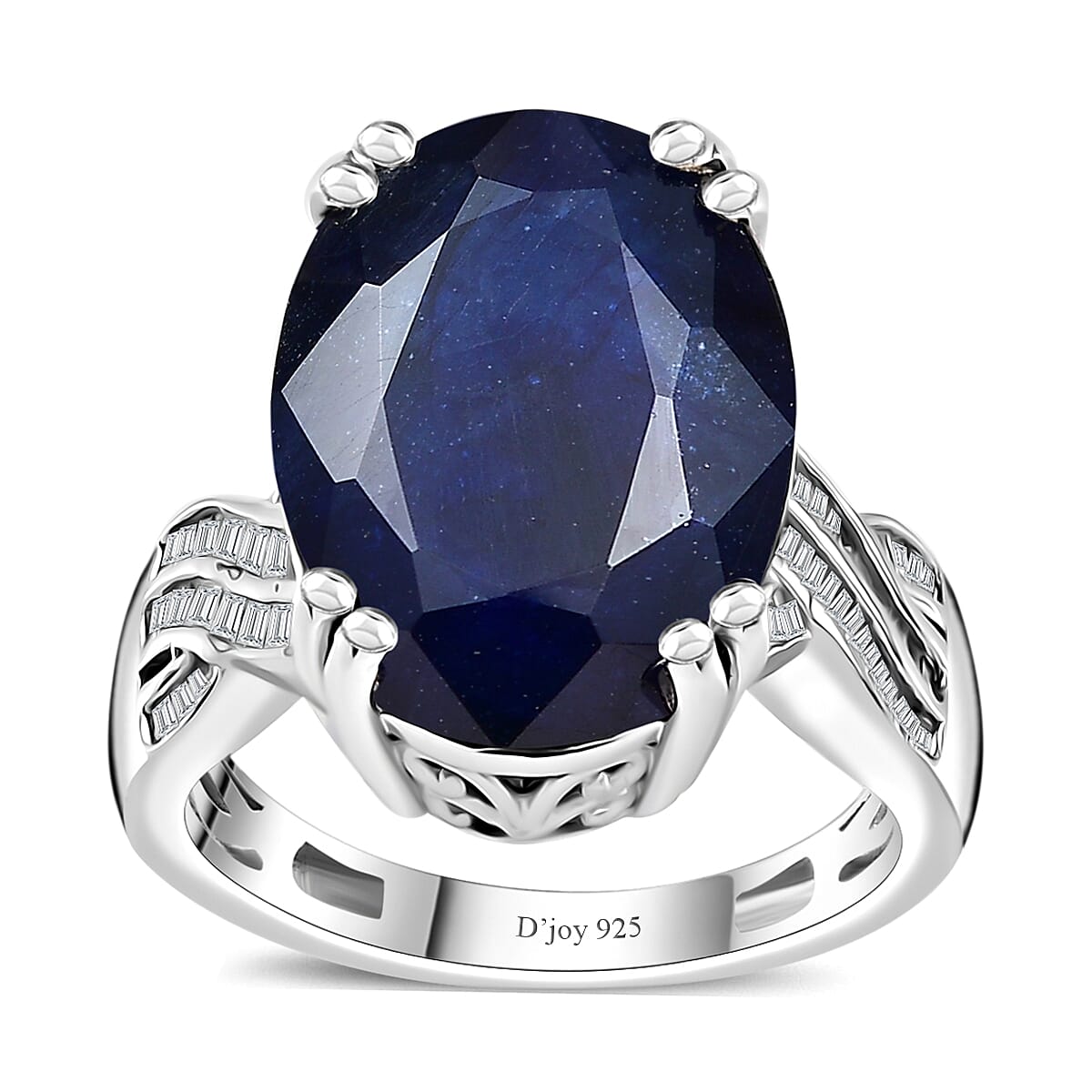 Masoala Sapphire (D) and Diamond Ring in Platinum Over Sterling Silver (Size 6.0) 14.25 ctw (Del. in 3-5 Days)