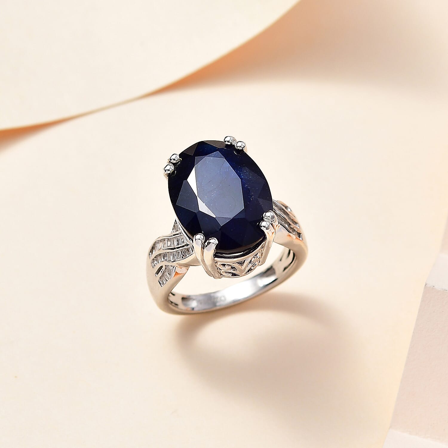 Masoala Sapphire (D) and Diamond Ring in Platinum Over Sterling Silver (Size 6.0) 14.25 ctw (Del. in 3-5 Days)
