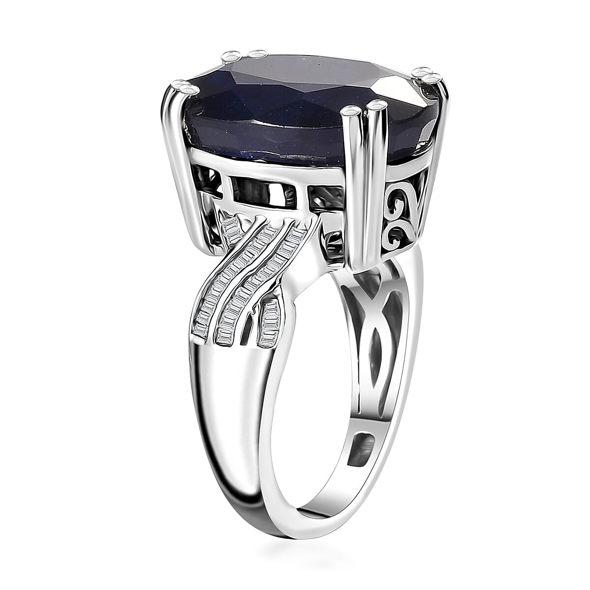 Masoala Sapphire (D) and Diamond Ring in Platinum Over Sterling Silver (Size 6.0) 14.25 ctw (Del. in 3-5 Days)
