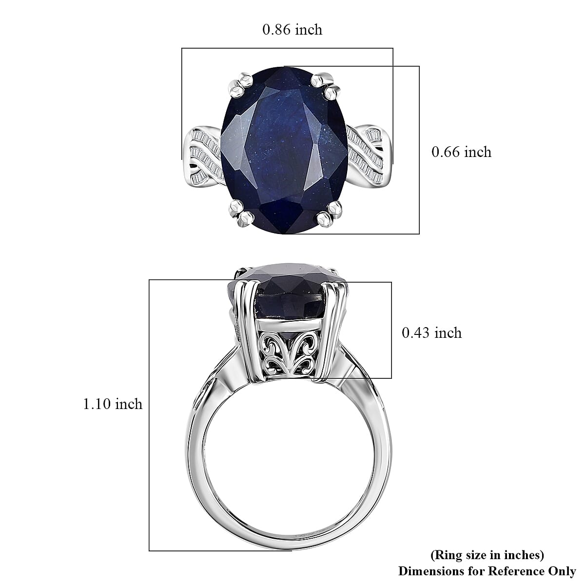 Masoala Sapphire (D) and Diamond Ring in Platinum Over Sterling Silver (Size 6.0) 14.25 ctw (Del. in 3-5 Days)