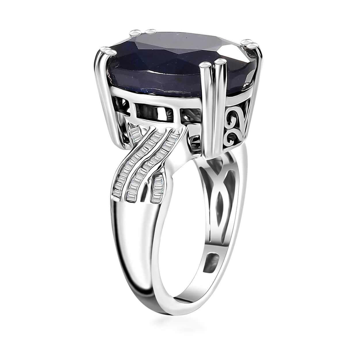 Masoala Sapphire (D) and Diamond Ring in Platinum Over Sterling Silver (Size 8.0) 14.25 ctw image number 3