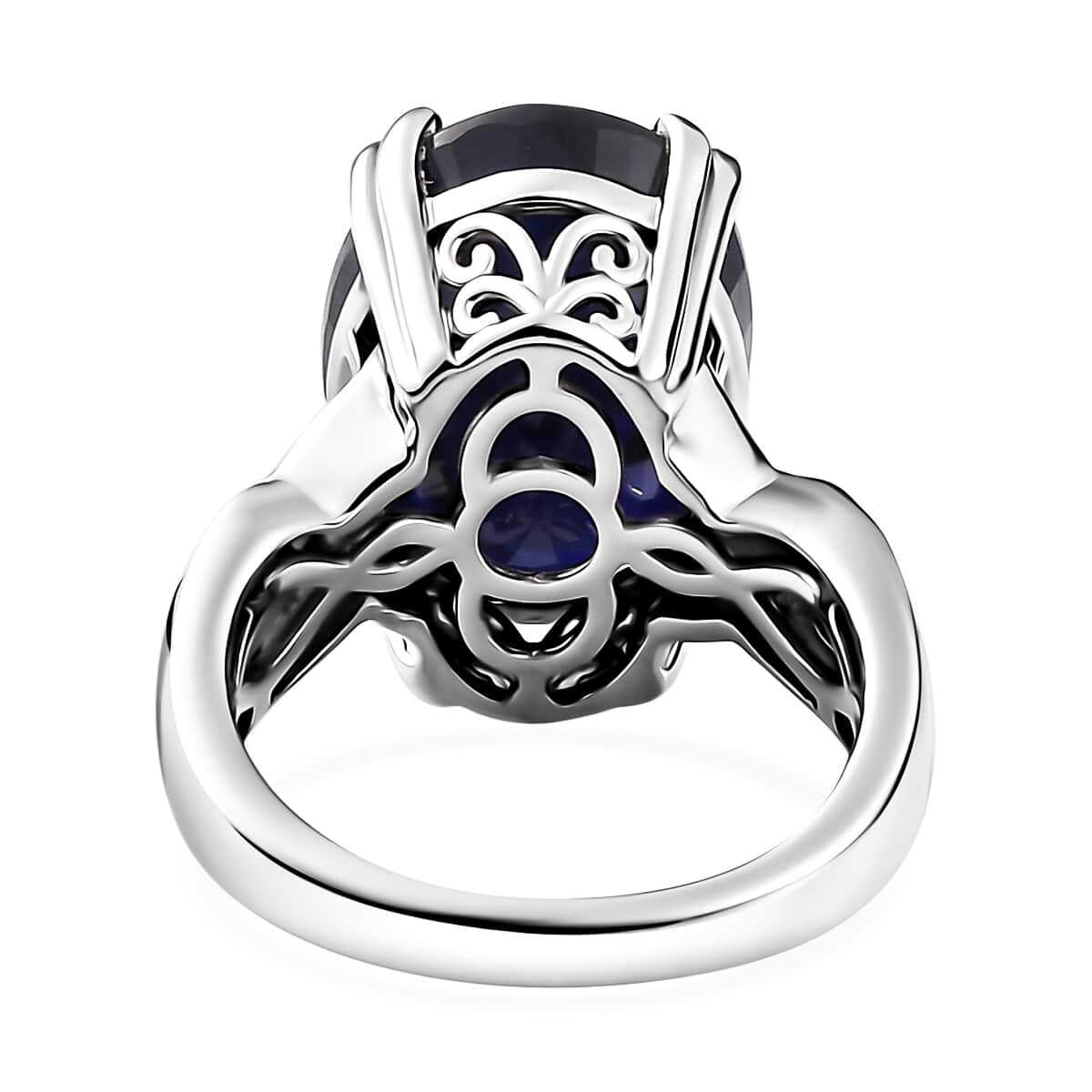 Masoala Sapphire (D) and Diamond Ring in Platinum Over Sterling Silver (Size 8.0) 14.25 ctw image number 4