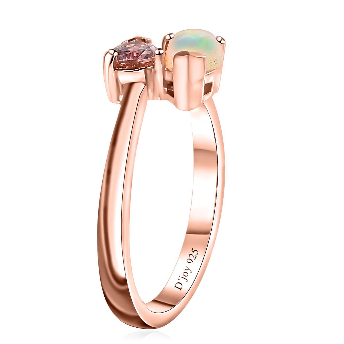 Blush Tourmaline, Ethiopian Welo Opal Ring in Vermeil RG Over Sterling Silver (Size 7.0) 0.65 ctw image number 3