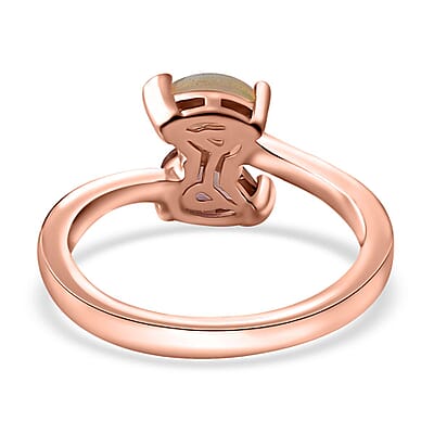 Blush Tourmaline and Ethiopian Welo Opal Bypass Ring in Vermeil Rose Gold Over Sterling Silver (Size 10.0) 0.65 ctw