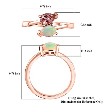 Blush Tourmaline and Ethiopian Welo Opal Bypass Ring in Vermeil Rose Gold Over Sterling Silver (Size 10.0) 0.65 ctw
