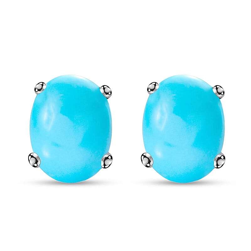 Premium Sleeping Beauty Turquoise 2.35 ctw Solitaire Stud Earrings in 14K White Gold (Del. in 10-12 Days)