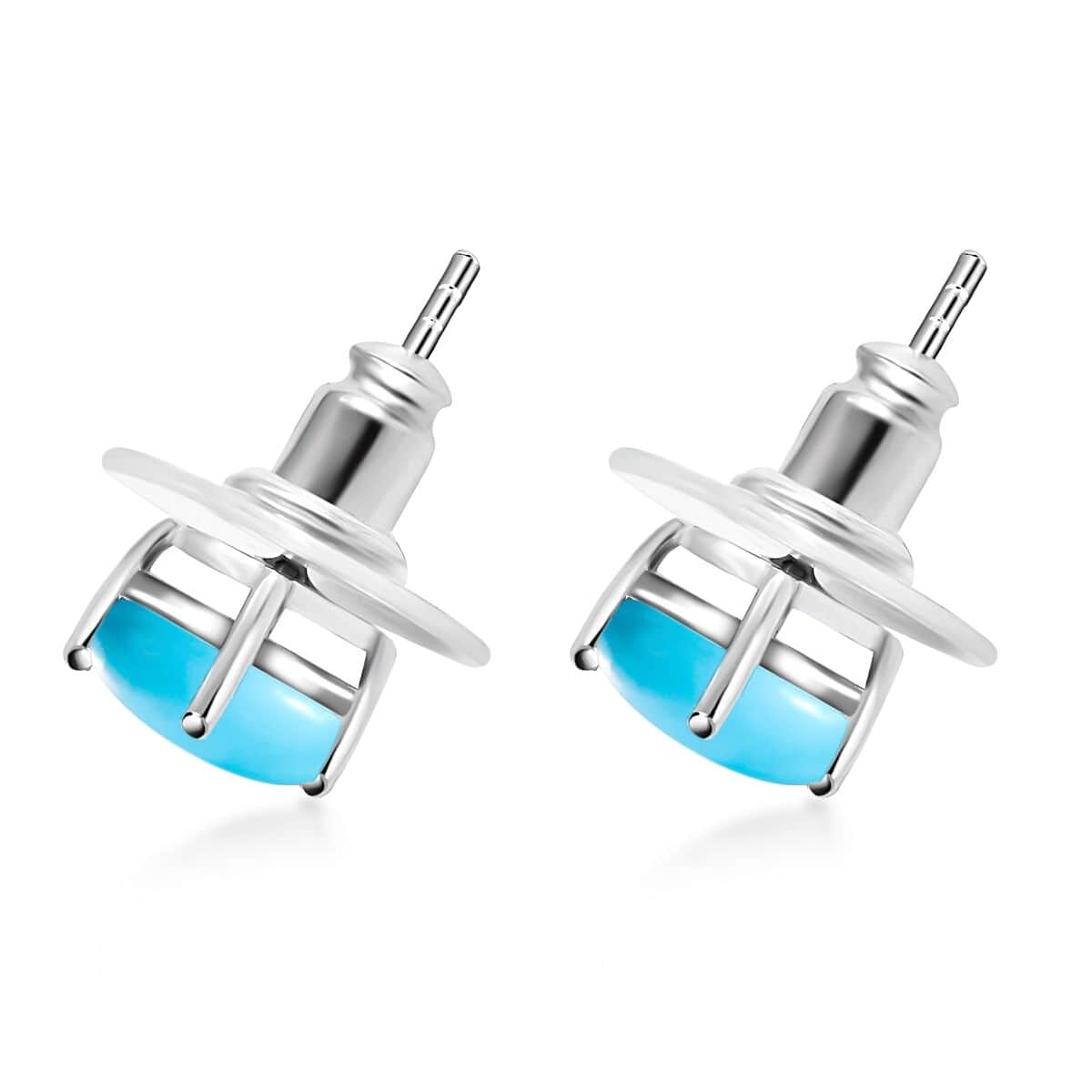 Luxoro 14K White Gold Premium Sleeping Beauty Turquoise Solitaire Stud Earrings 2.70 ctw image number 2