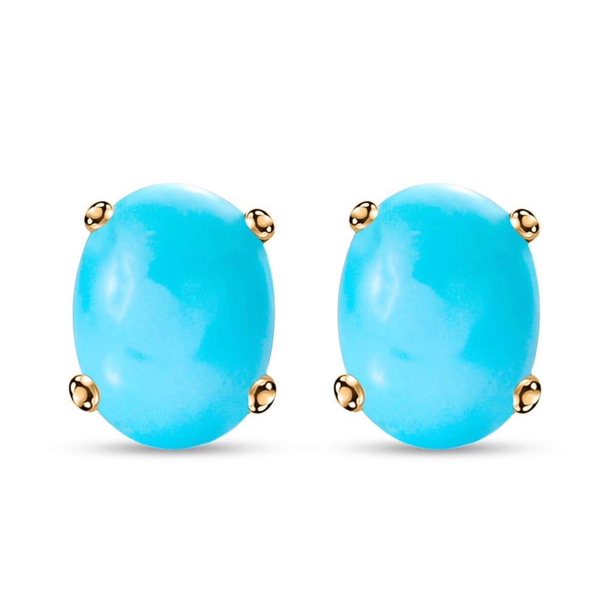 Luxoro Premium Sleeping Beauty Turquoise 2.70 ctw Solitaire Stud Earrings in 14K Yellow Gold image number 0