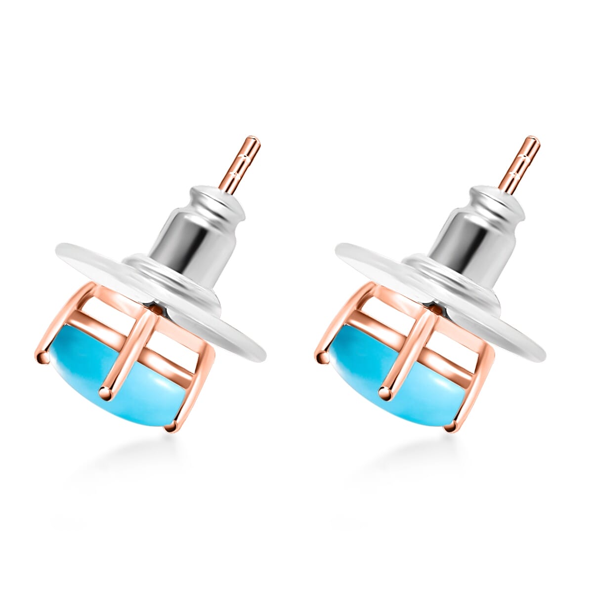 Luxoro Premium Sleeping Beauty Turquoise 2.70 ctw Solitaire Stud Earrings in 14K Rose Gold image number 2
