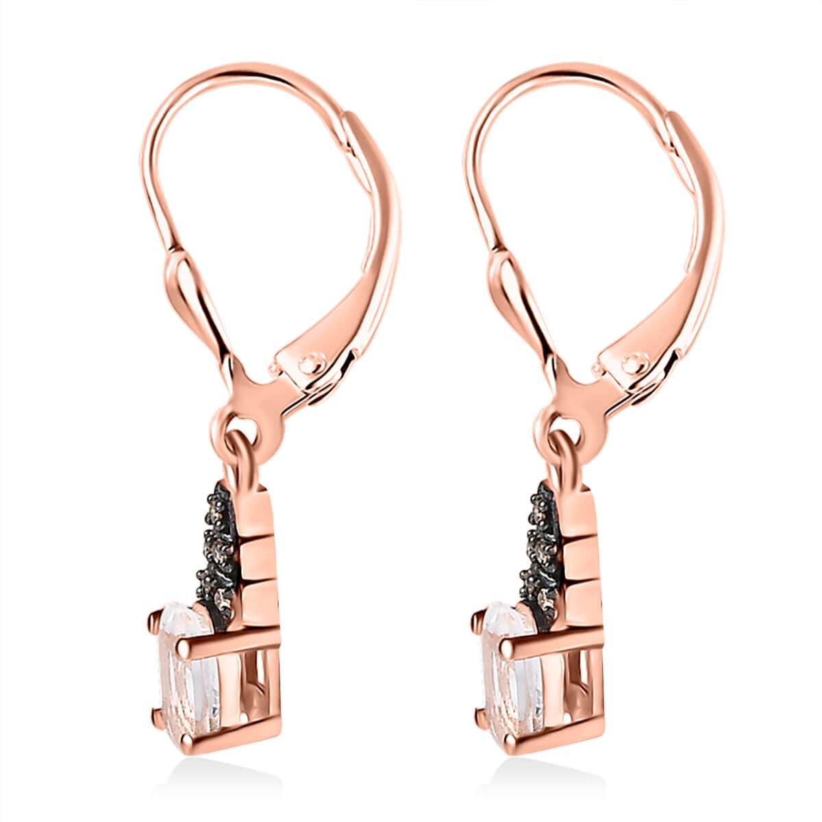 Mexican Hyalite Opal and Natural Champagne Diamond Lever Back Earrings in Vermeil Rose Gold Over Sterling Silver with Free UV Flash Light 0.70 ctw image number 4