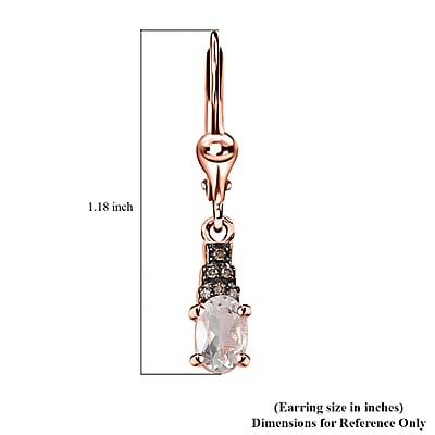 Mexican Hyalite Opal and Natural Champagne Diamond Lever Back Earrings in Vermeil Rose Gold Over Sterling Silver with Free UV Flash Light 0.70 ctw