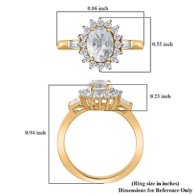 Mexican Hyalite Opal and White Zircon Sunburst Ring in Vermeil Yellow Gold Over Sterling Silver (Size 10.0) with Free UV Flash Light 1.50 ctw