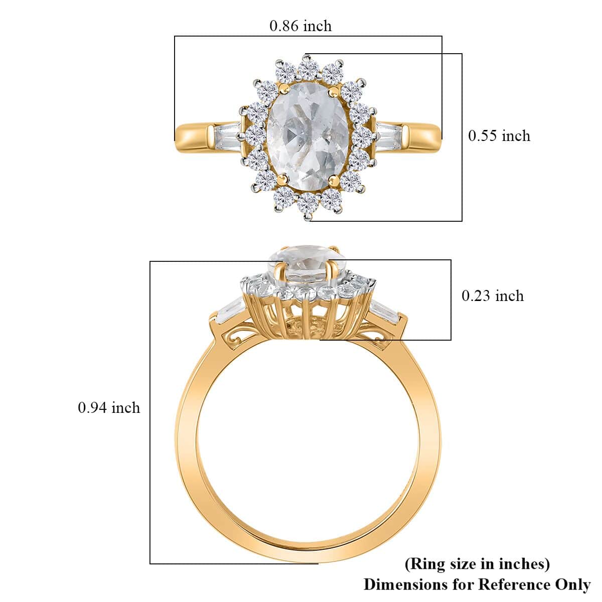 Mexican Hyalite Opal and White Zircon Sunburst Ring in Vermeil Yellow Gold Over Sterling Silver (Size 10.0) with Free UV Flash Light 1.50 ctw image number 5