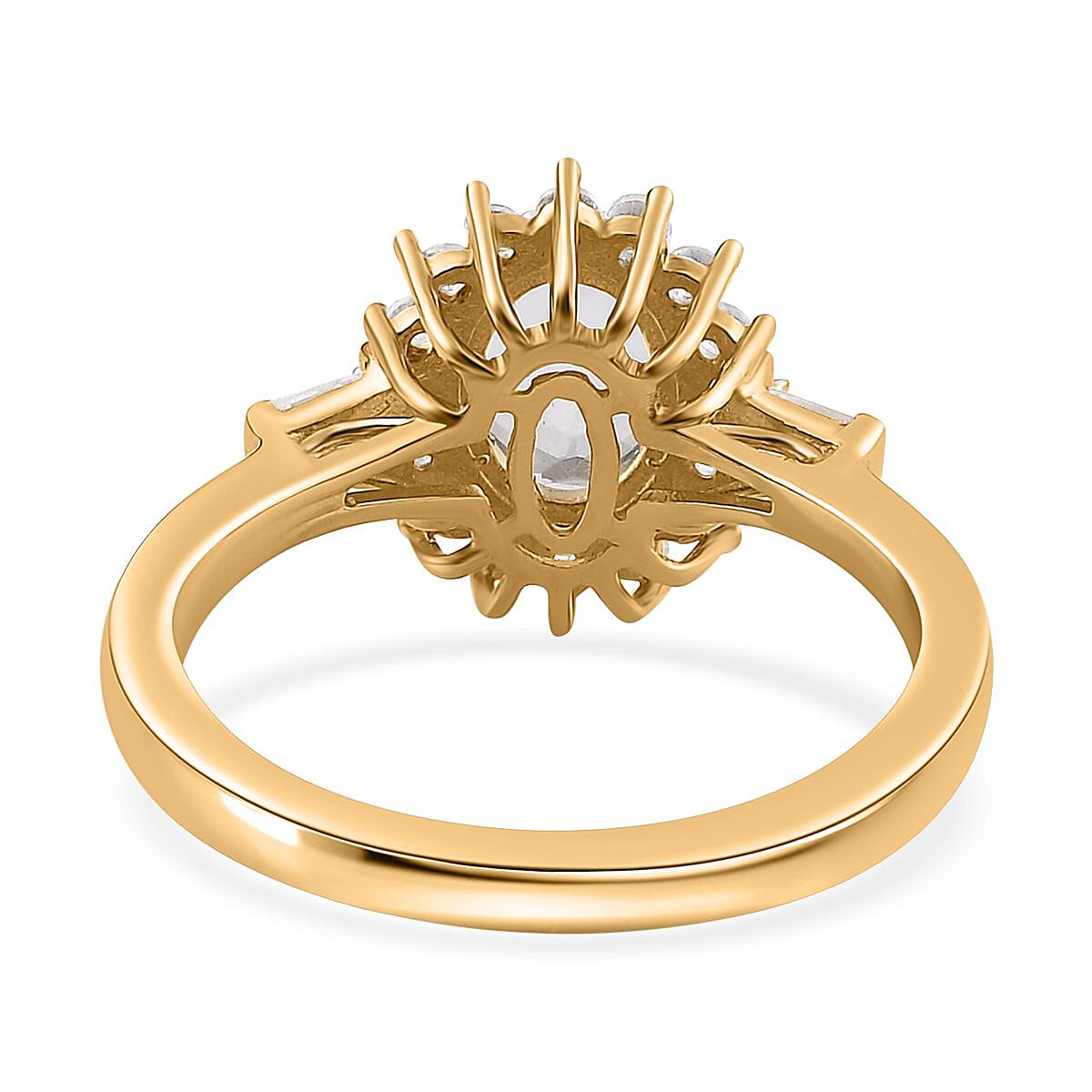 Mexican Hyalite Opal and White Zircon Sunburst Ring in Vermeil Yellow Gold Over Sterling Silver (Size 8.0) with Free UV Flash Light 1.50 ctw image number 4