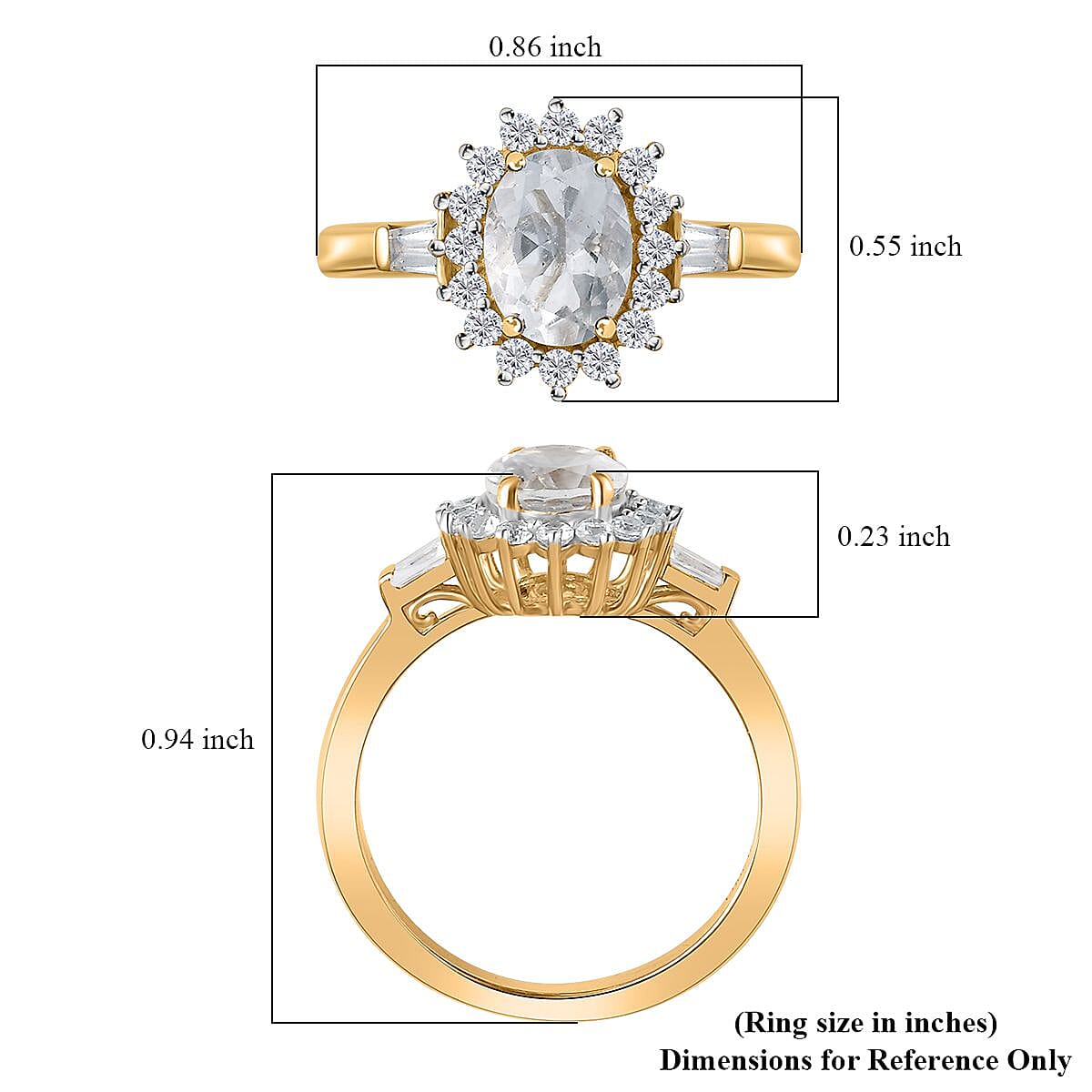 Mexican Hyalite Opal and White Zircon Sunburst Ring in Vermeil Yellow Gold Over Sterling Silver (Size 8.0) with Free UV Flash Light 1.50 ctw image number 5