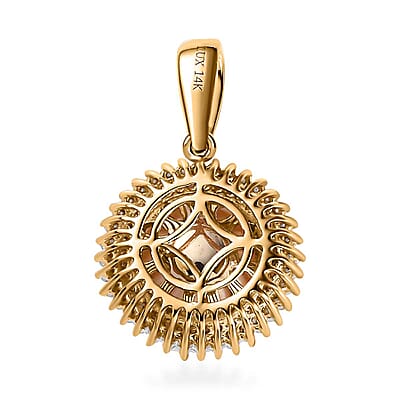 Luxoro 14K Yellow Gold South Sea Golden Pearl, I2 Natural Yellow and White Diamond Sunburst Pendant without Chain 0.25 ctw