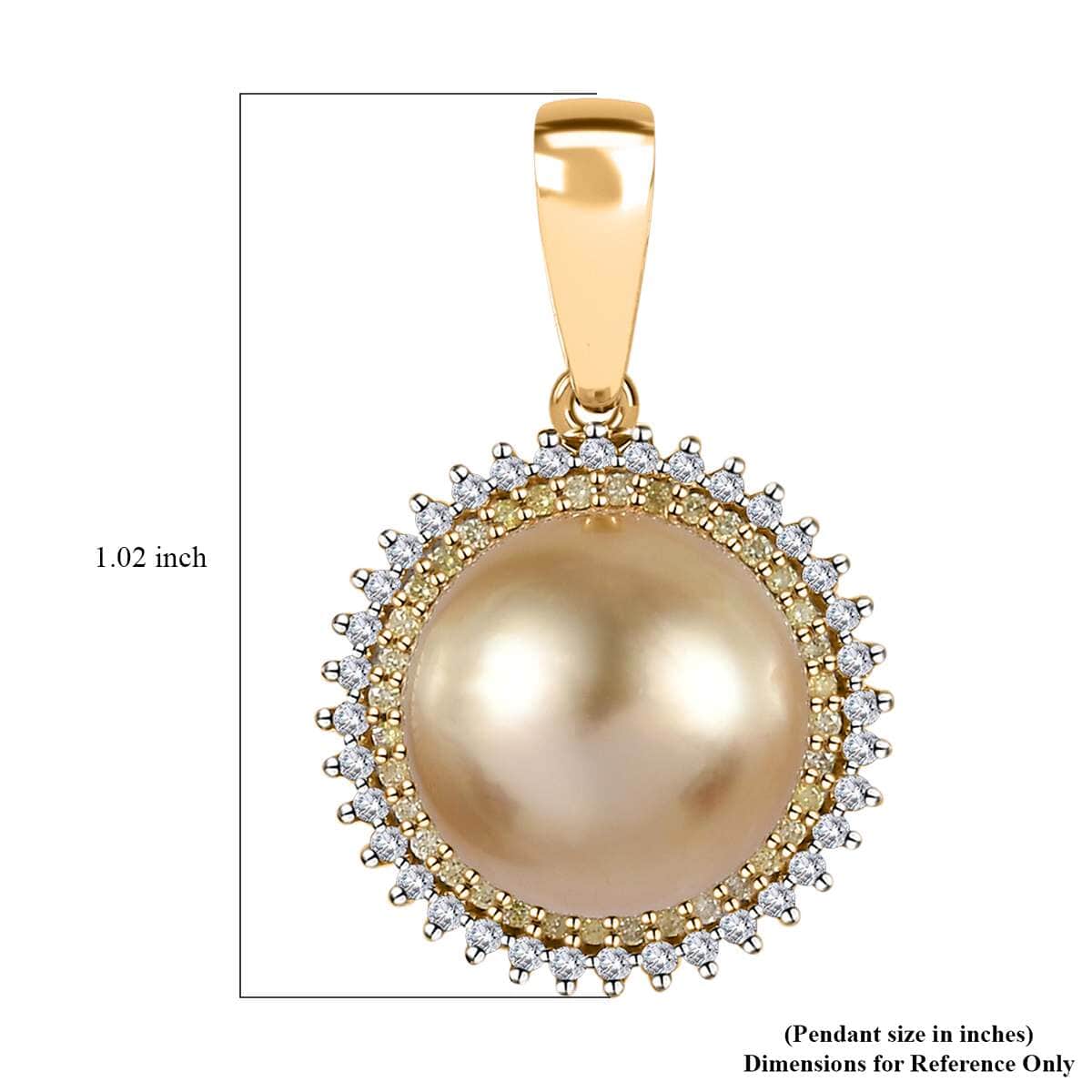 Luxoro 14K Yellow Gold South Sea Golden Pearl, I2 Natural Yellow and White Diamond Sunburst Pendant 0.25 ctw image number 5