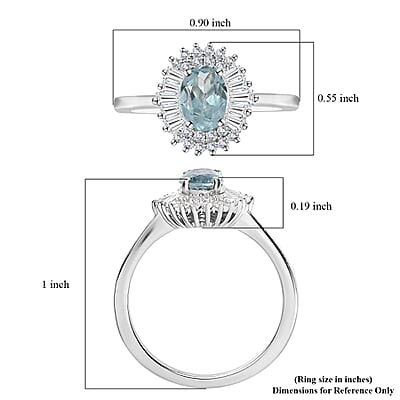 Premium Aqua Kyanite and White Zircon Halo Ring in Platinum Over Sterling Silver (Size 10.0) 1.65 ctw
