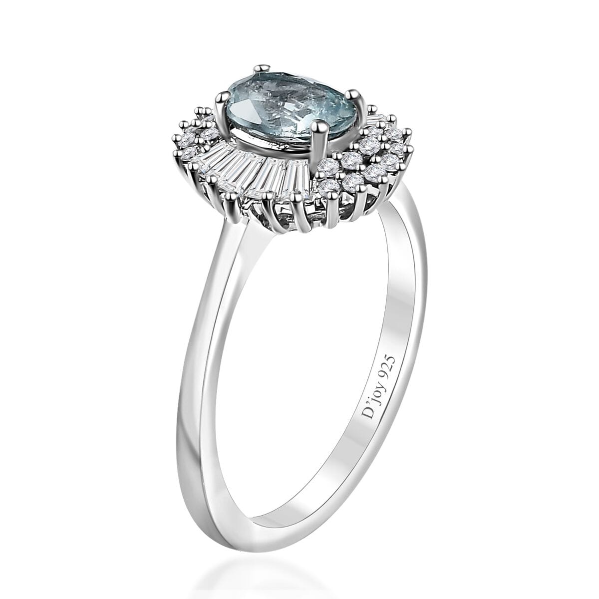 Premium Aqua Kyanite and White Zircon Halo Ring in Platinum Over Sterling Silver (Size 5.0) 1.65 ctw image number 3