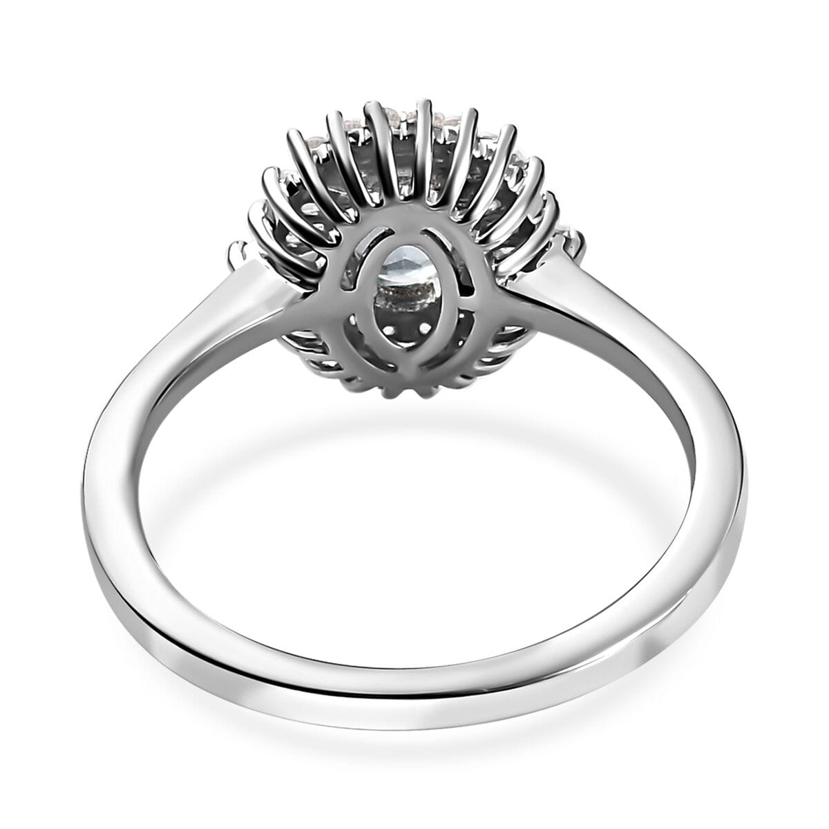 Premium Aqua Kyanite and White Zircon Halo Ring in Platinum Over Sterling Silver (Size 5.0) 1.65 ctw image number 4