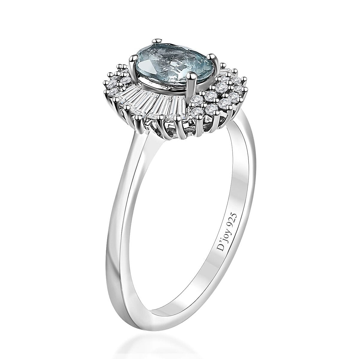 Premium Aqua Kyanite and White Zircon Halo Ring in Platinum Over Sterling Silver (Size 8.0) 1.65 ctw