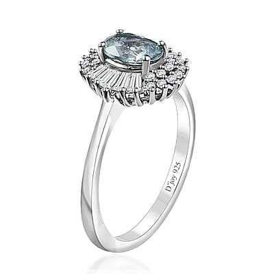 Premium Aqua Kyanite and White Zircon Halo Ring in Platinum Over Sterling Silver (Size 8.0) 1.65 ctw
