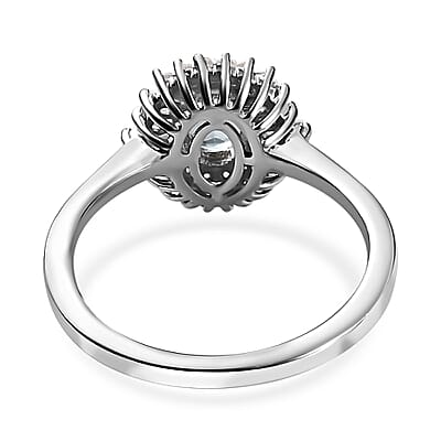 Premium Aqua Kyanite and White Zircon Halo Ring in Platinum Over Sterling Silver (Size 8.0) 1.65 ctw