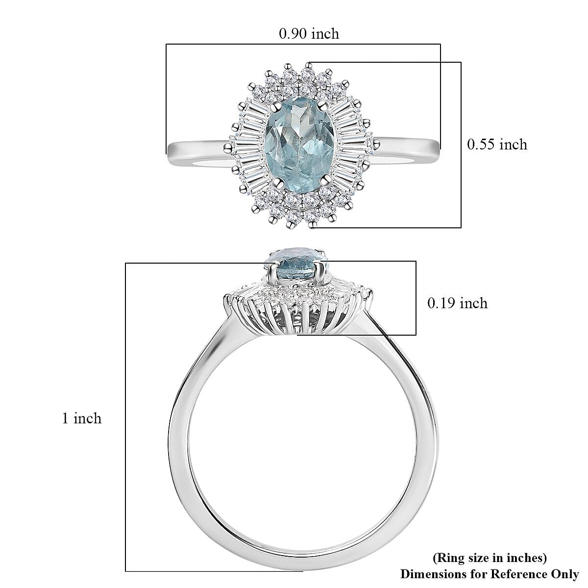 Premium Aqua Kyanite and White Zircon Halo Ring in Platinum Over Sterling Silver (Size 8.0) 1.65 ctw