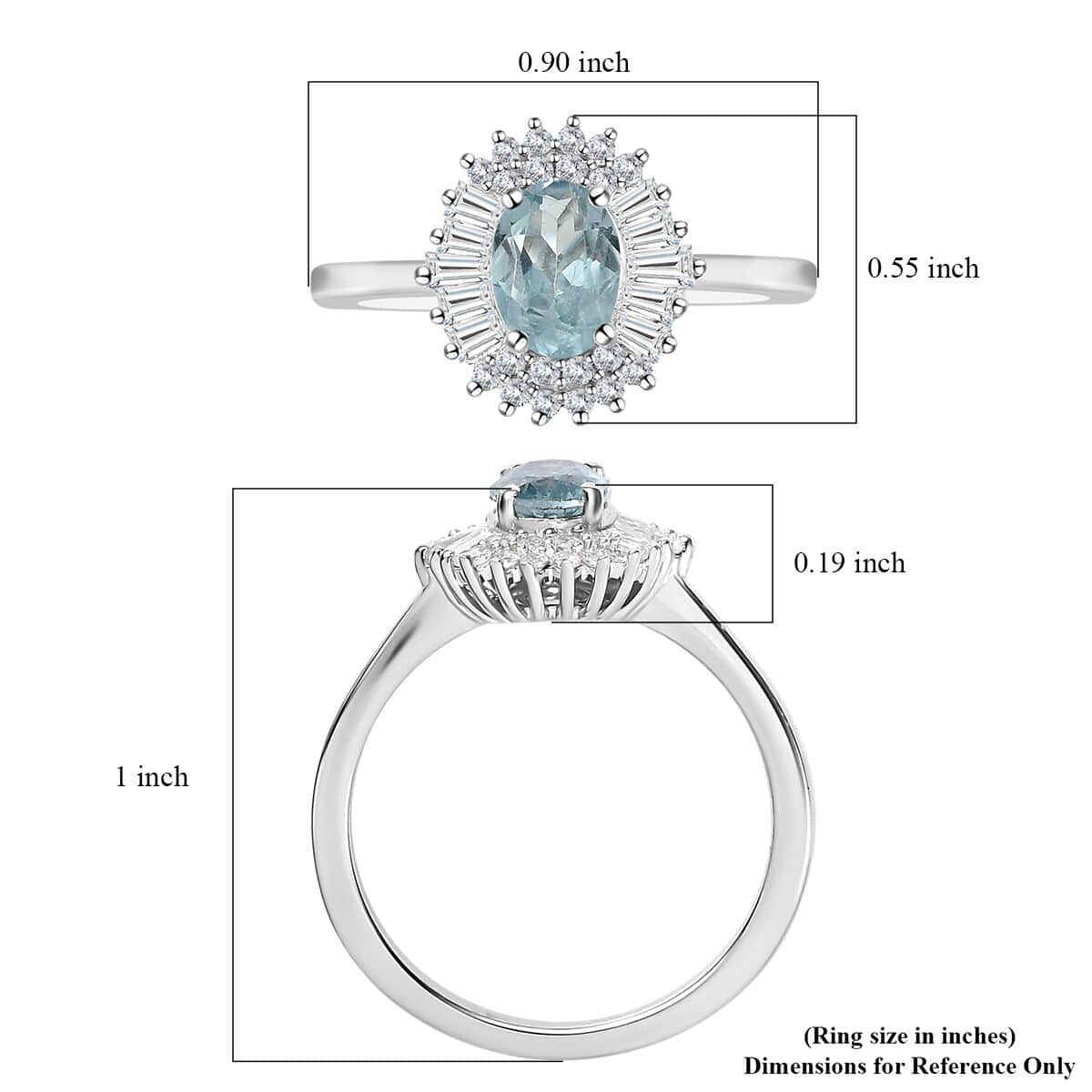 Premium Aqua Kyanite and White Zircon Halo Ring in Platinum Over Sterling Silver (Size 8.0) 1.65 ctw image number 5