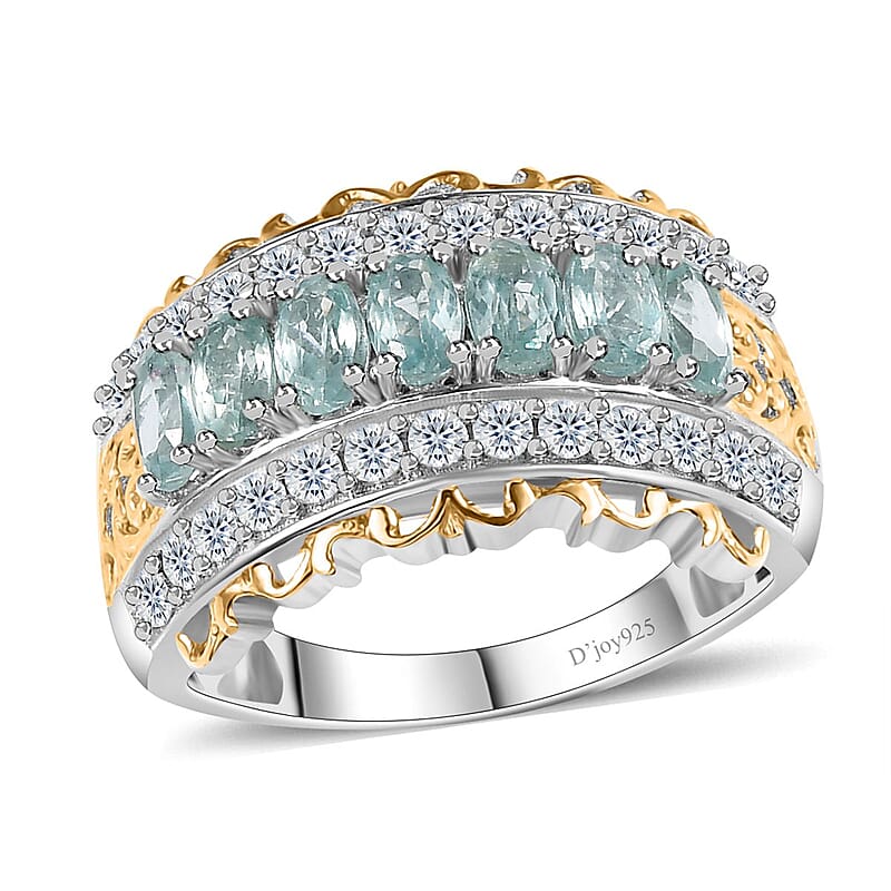 Aqua Kyanite and White Zircon Ring in Vermeil YG and Platinum Over Sterling Silver (Size 10.0) 3.50 ctw