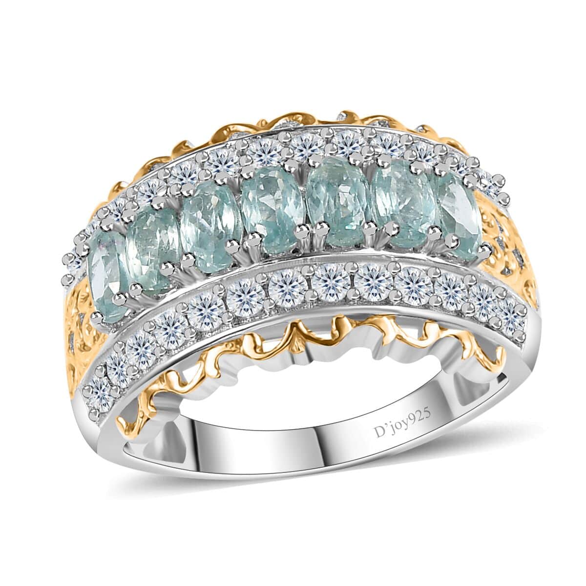 Aqua Kyanite and White Zircon Ring in Vermeil YG and Platinum Over Sterling Silver (Size 10.0) 3.50 ctw image number 0