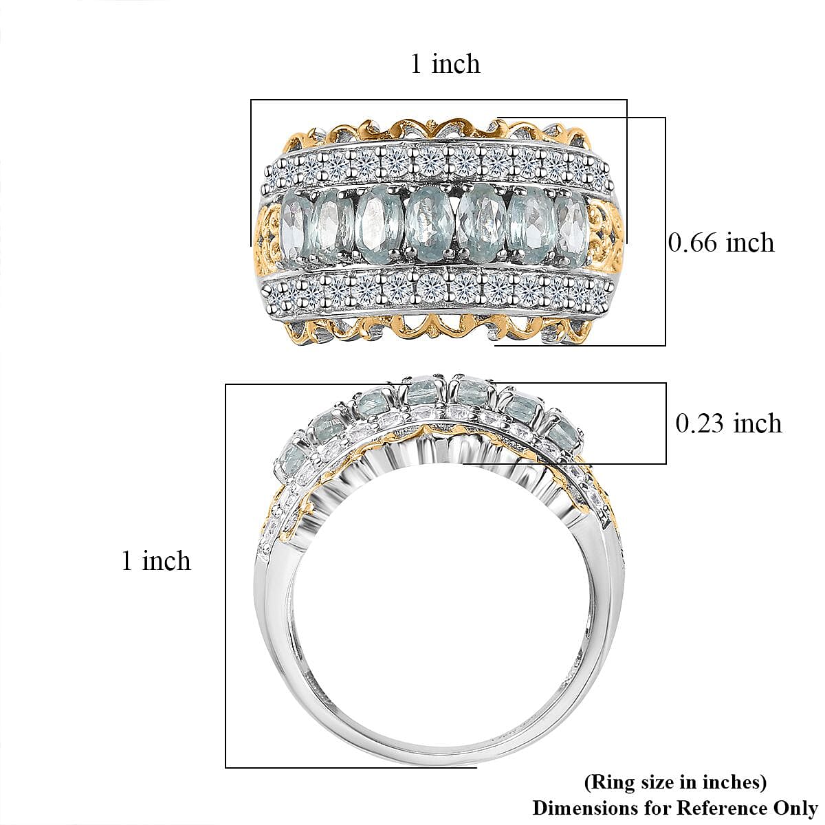 Aqua Kyanite and White Zircon Ring in Vermeil YG and Platinum Over Sterling Silver (Size 10.0) 3.50 ctw