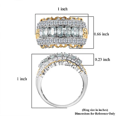 Aqua Kyanite and White Zircon Ring in Vermeil YG and Platinum Over Sterling Silver (Size 10.0) 3.50 ctw