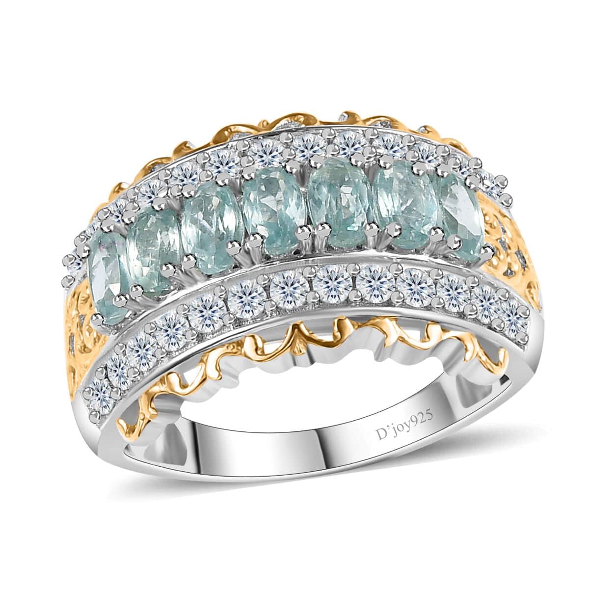 Aqua Kyanite and White Zircon Ring in Vermeil YG and Platinum Over Sterling Silver (Size 9.0) 3.50 ctw image number 0