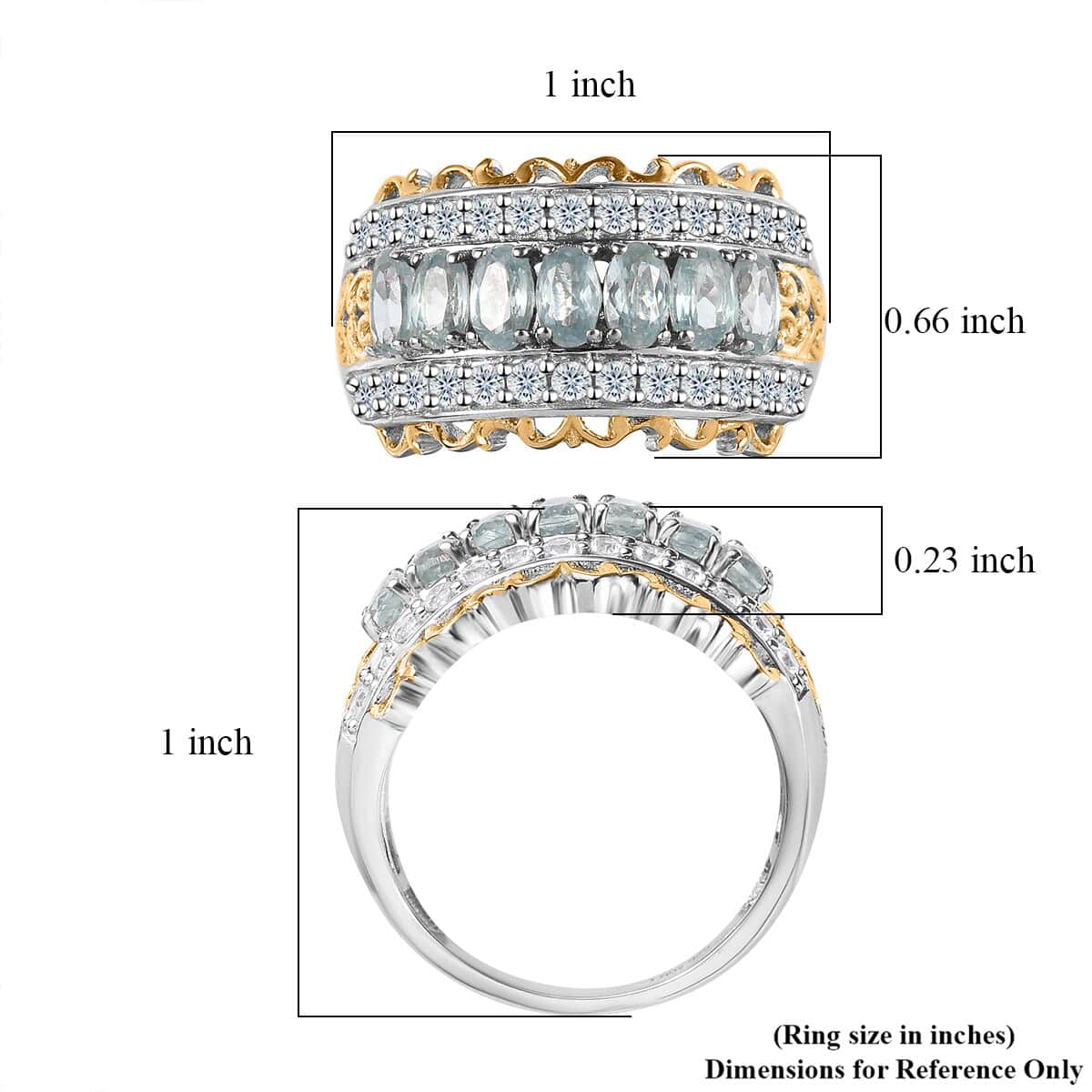 Aqua Kyanite and White Zircon Ring in Vermeil YG and Platinum Over Sterling Silver (Size 9.0) 3.50 ctw image number 5