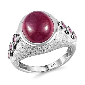 African Ruby 9.20 ctw Ring in Rhodium Over Sterling Silver (Size 6.5)